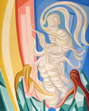 Colorful abstract painting of Lazarus rising in his winding clothes
